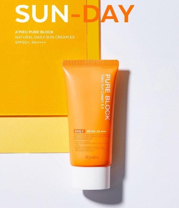 A'PIEU Pure Block Natural Daily Sun Cream EX SPF 50+ PA++++ 50ml - EmpressKorea