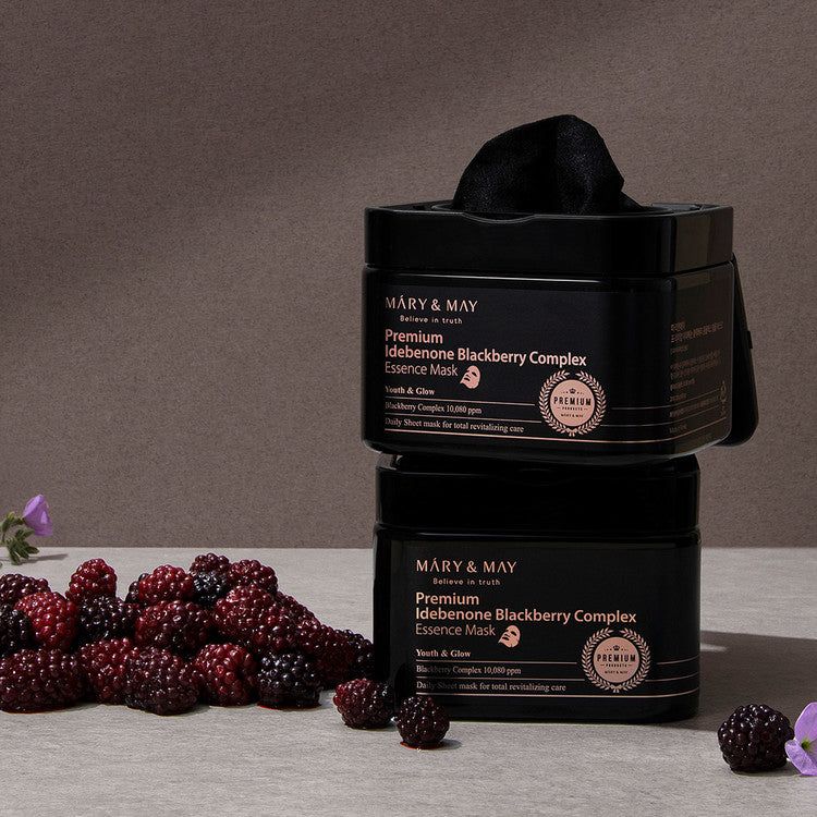 Mary&May Premium Idebenone Blackberry Complex Essence Mask 20pcs 250g - EmpressKorea