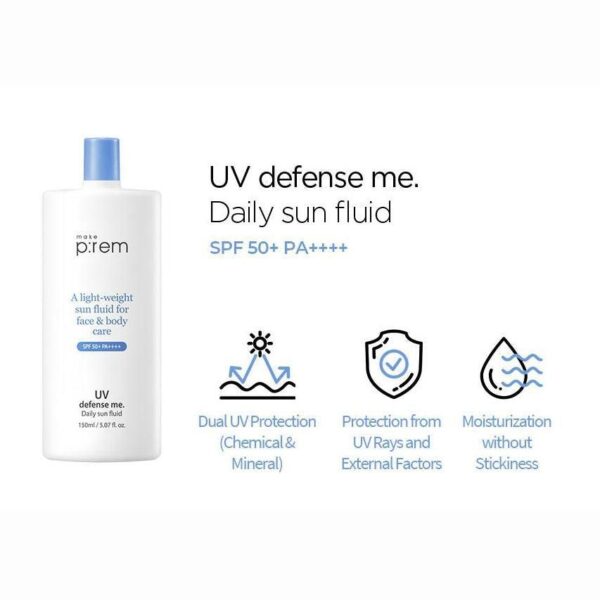 make p:rem UV Defense Me. Daily Sun Fluid SPF 50+ PA++++ 150ml - EmpressKorea